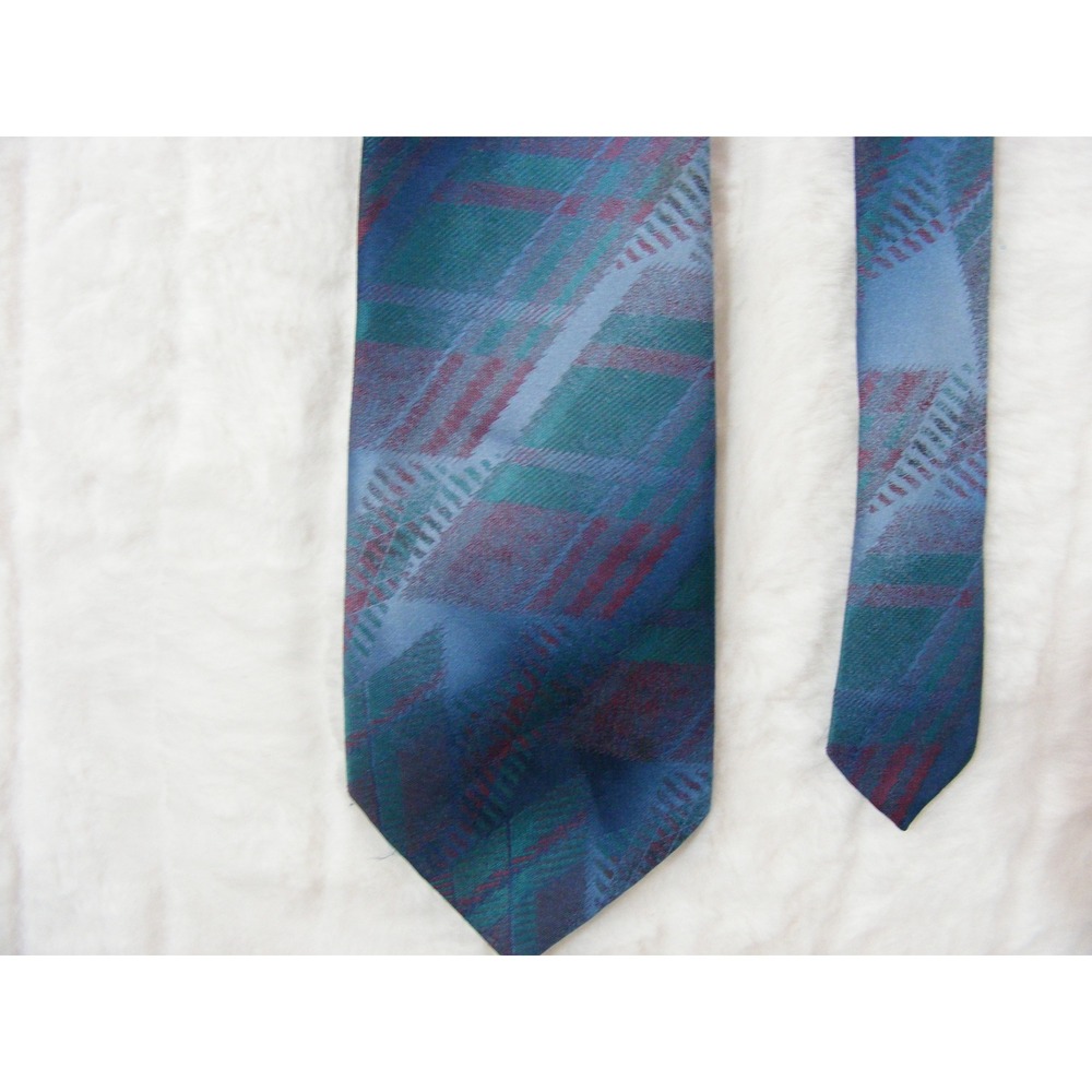 Wembley Necktie Mens One Size Blue Plaid Excellent Geometric Polyester USA Made